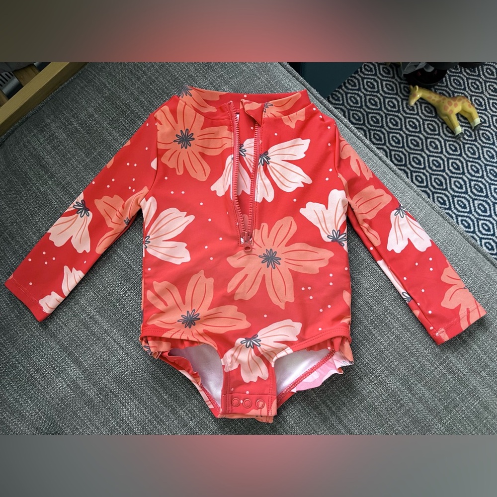 Carters Simple Joys baby girls floral swimsuit - 12mo - coral